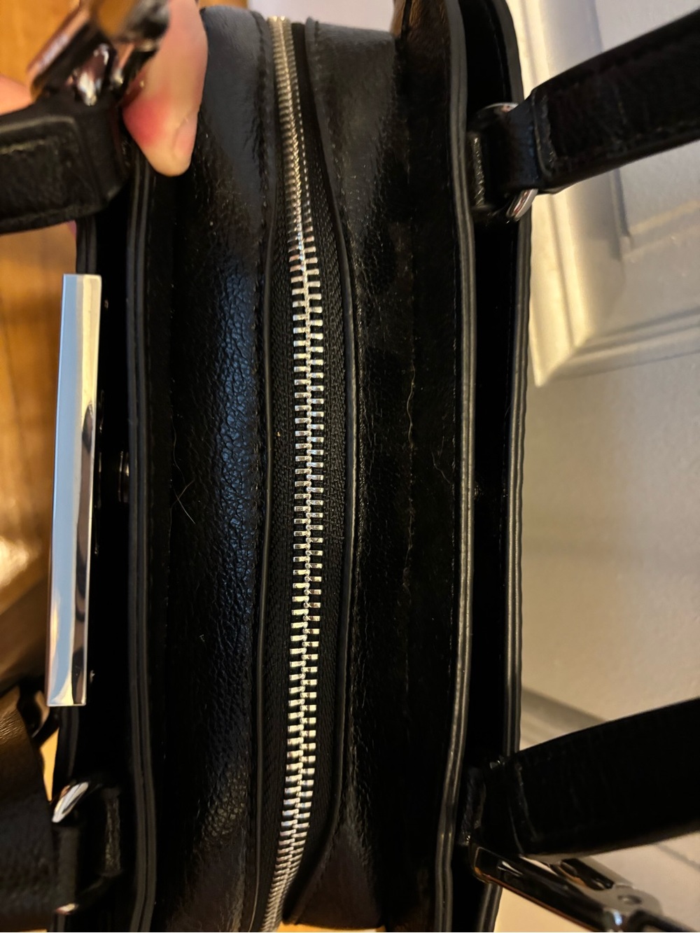 NWOT Calvin Klein Black Leather Top-Handle/ Crossbody Bag with small charm - Picture 7 of 14